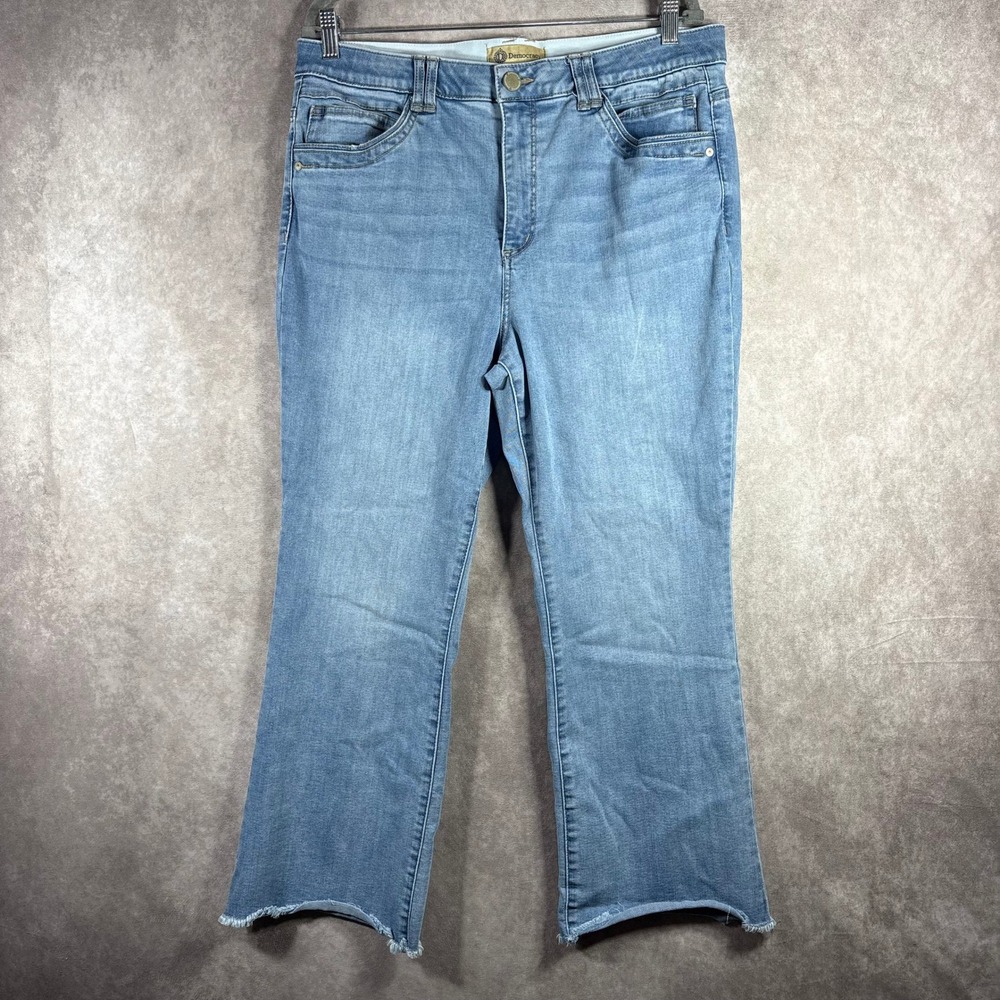 Democracy Jeans Women Size 16 Blue Ab Solution Crop Flare Raw Hem Stretch Casual